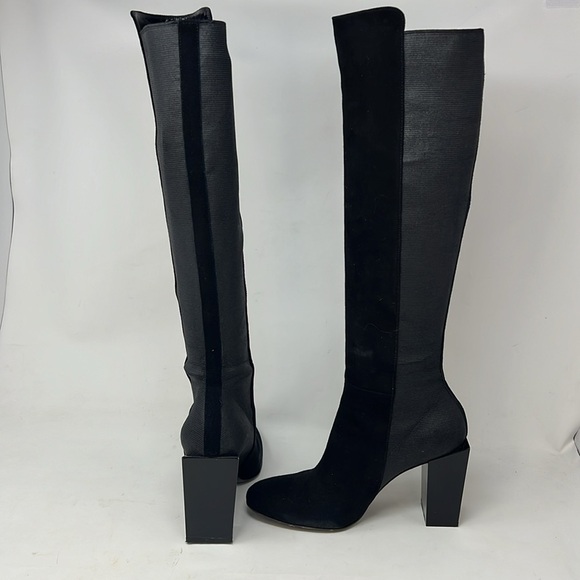 Carlo Pazolini Sz 37.5 Suede Elastic Lucite Block Heel Tall Boots - Picture 1 of 11